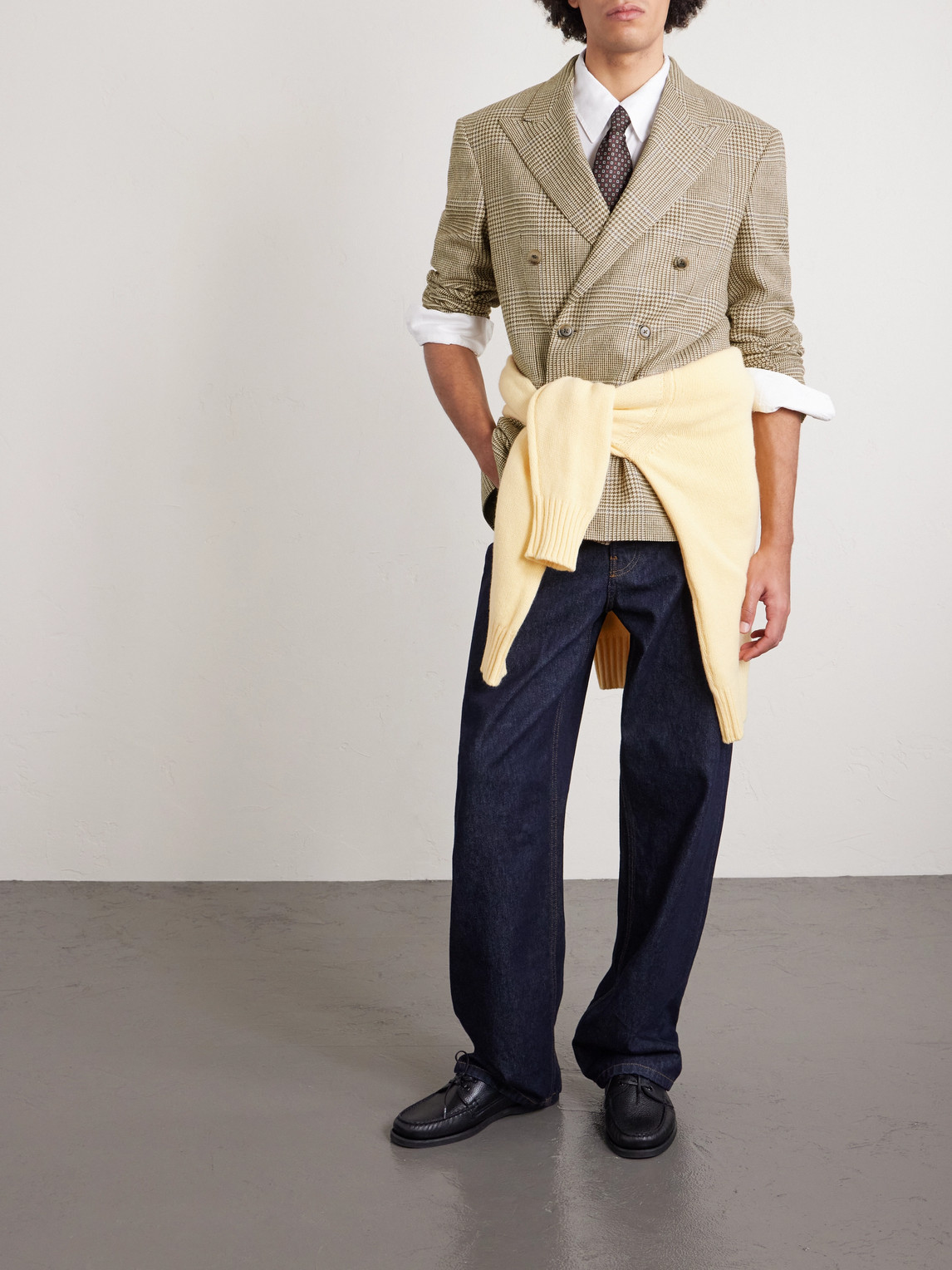 Polo Ralph Lauren Double-breasted Prince Of Wales Checked Silk, Wool And Linen-blend Blazer In Brown