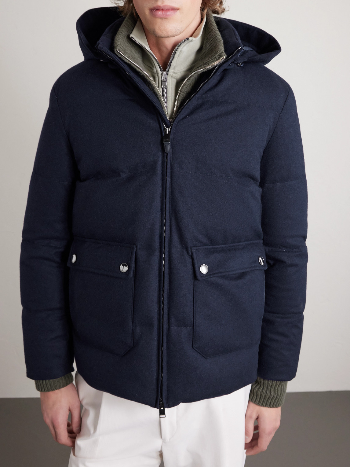  Canali - Hooded Cashmere Down Jacket - Men - Blue - It 52 