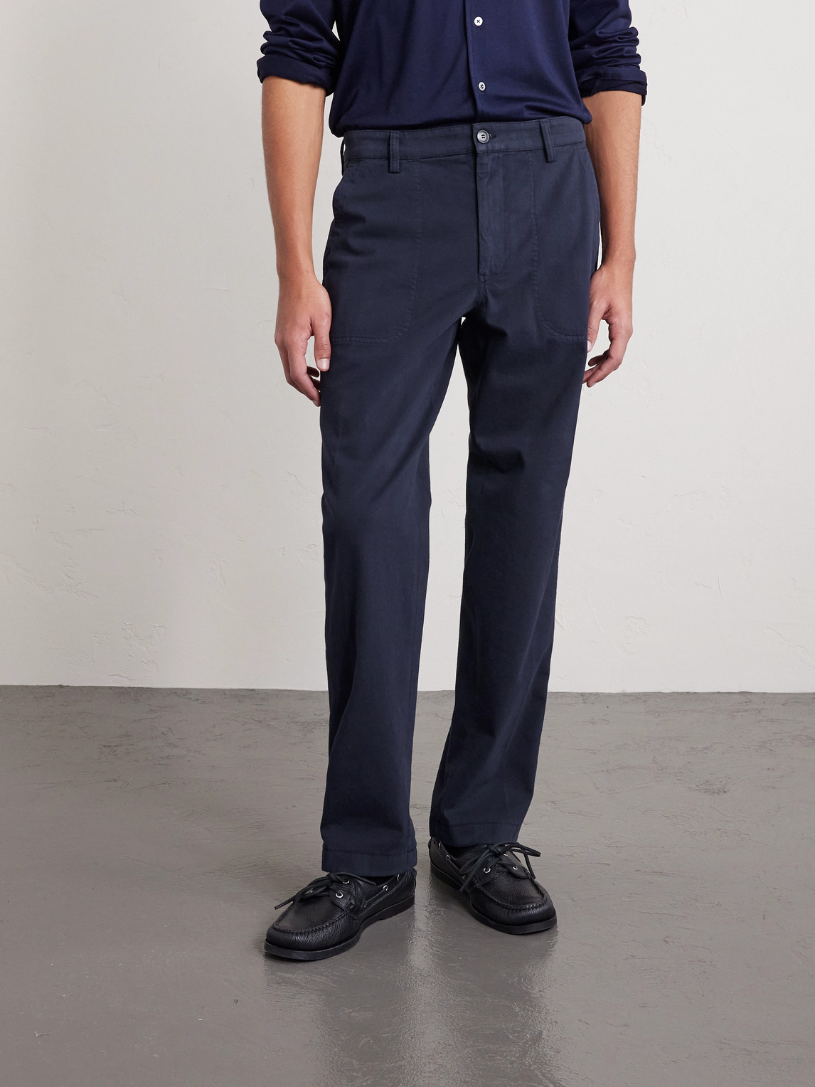 Canali Straight-leg Cotton-blend Twill Trousers In Blue