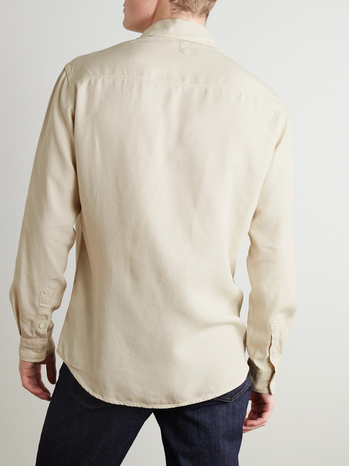 Canali Garment-dyed Lyocell-twill Shirt In Neutral