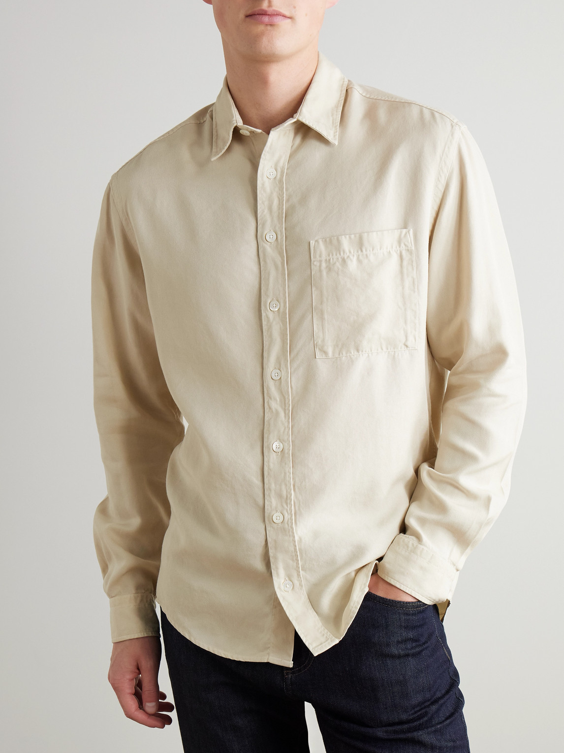 Canali Garment-dyed Lyocell-twill Shirt In Neutral