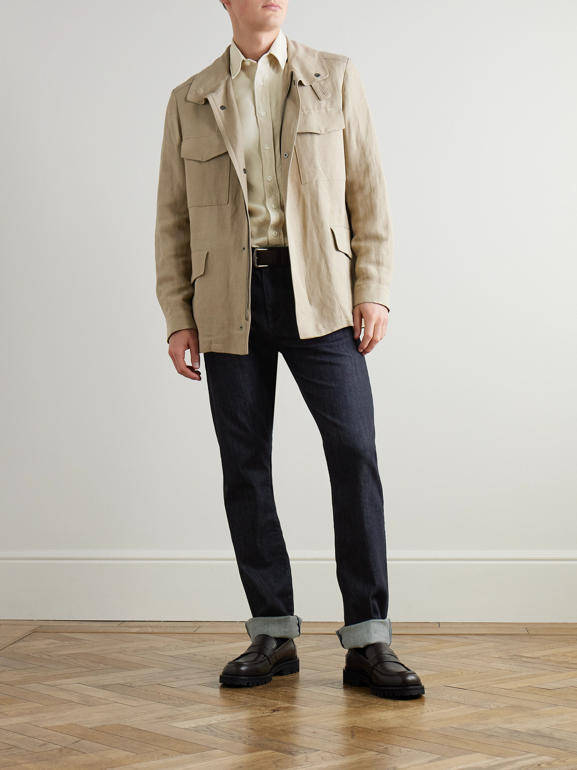 Canali Garment-dyed Lyocell-twill Shirt In Neutral