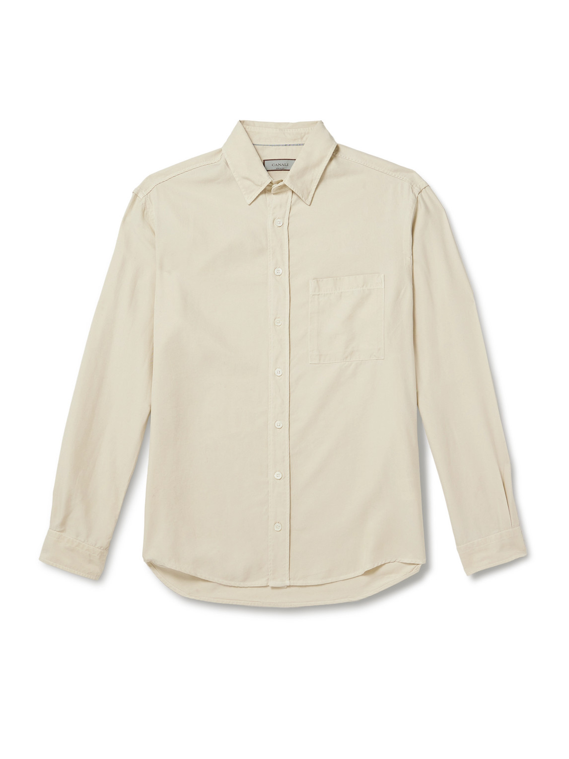 Canali Garment-dyed Lyocell-twill Shirt In Neutral