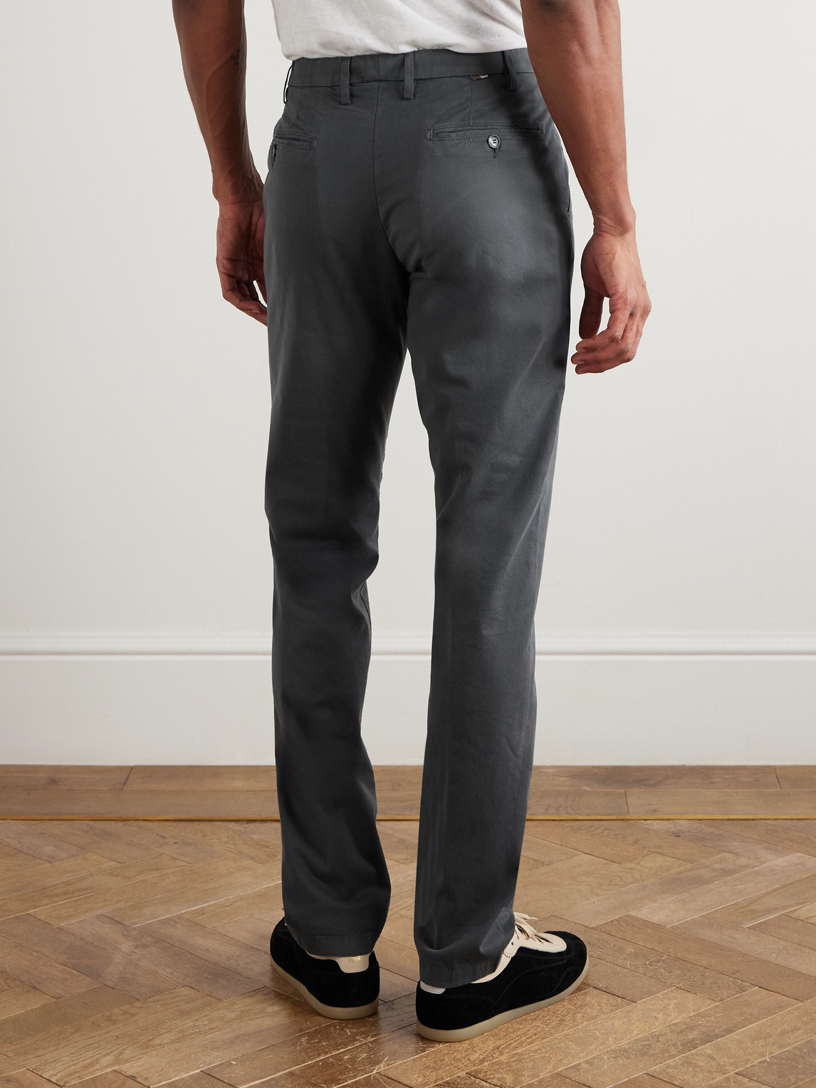 Canali Tapered Cotton-blend Twill Trousers In Gray