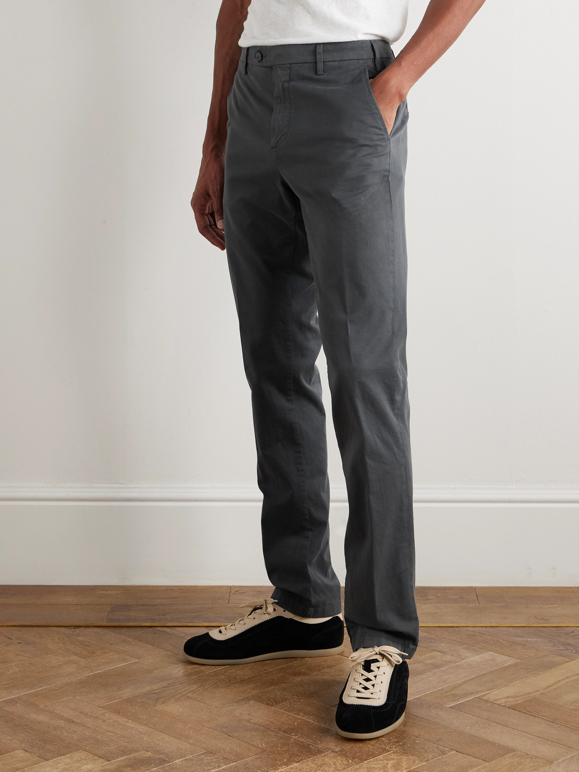 Canali Tapered Cotton-blend Twill Trousers In Gray
