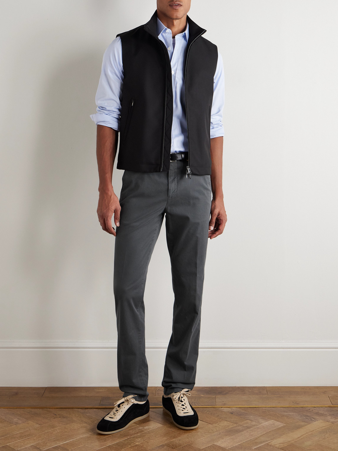 Canali Tapered Cotton-blend Twill Trousers In Gray