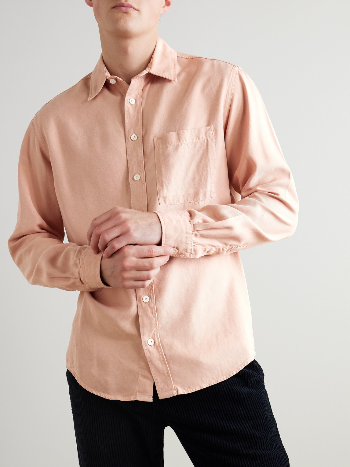Canali Garment-dyed Lyocell-twill Shirt In Pink