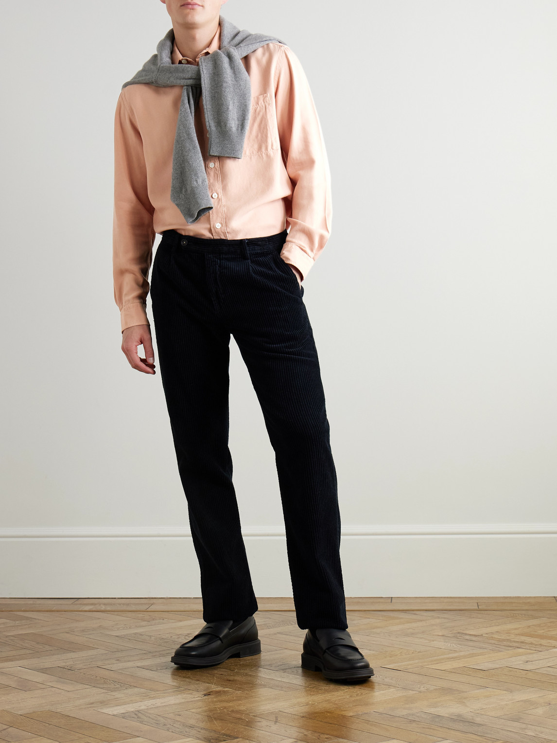 Canali Garment-dyed Lyocell-twill Shirt In Pink