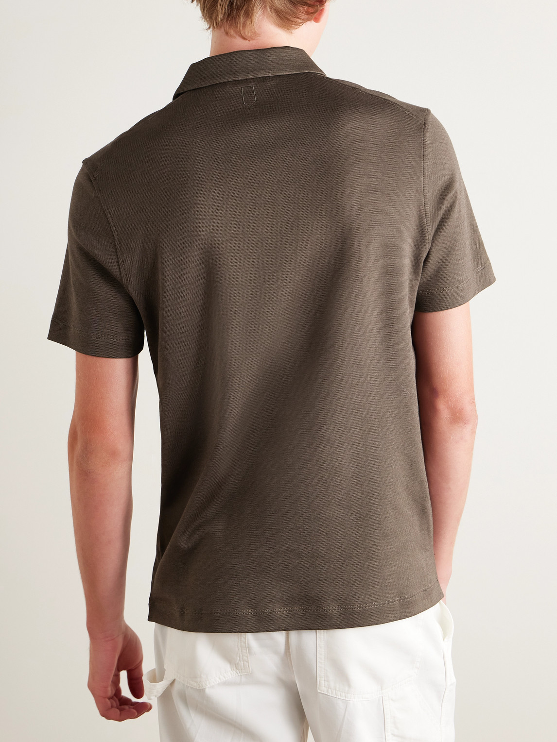 Canali Slim-fit Cotton And Lyocell-blend Piqué Polo Shirt In Brown