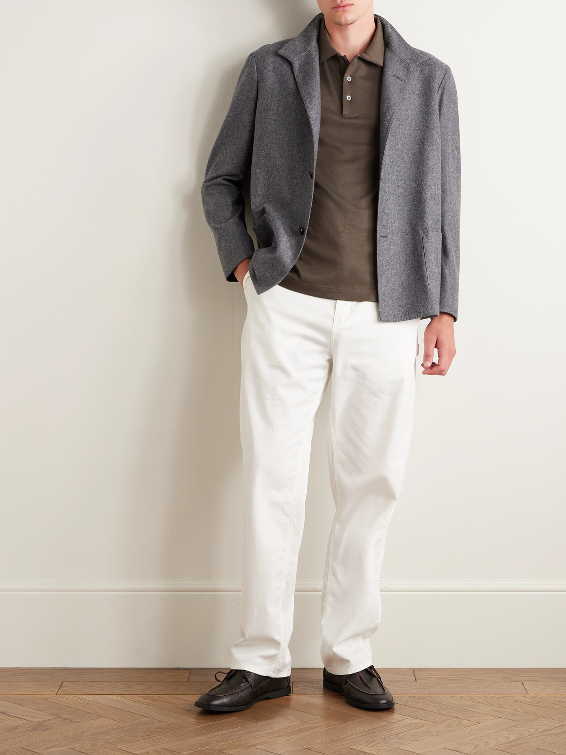 Canali Slim-fit Cotton And Lyocell-blend Piqué Polo Shirt In Brown