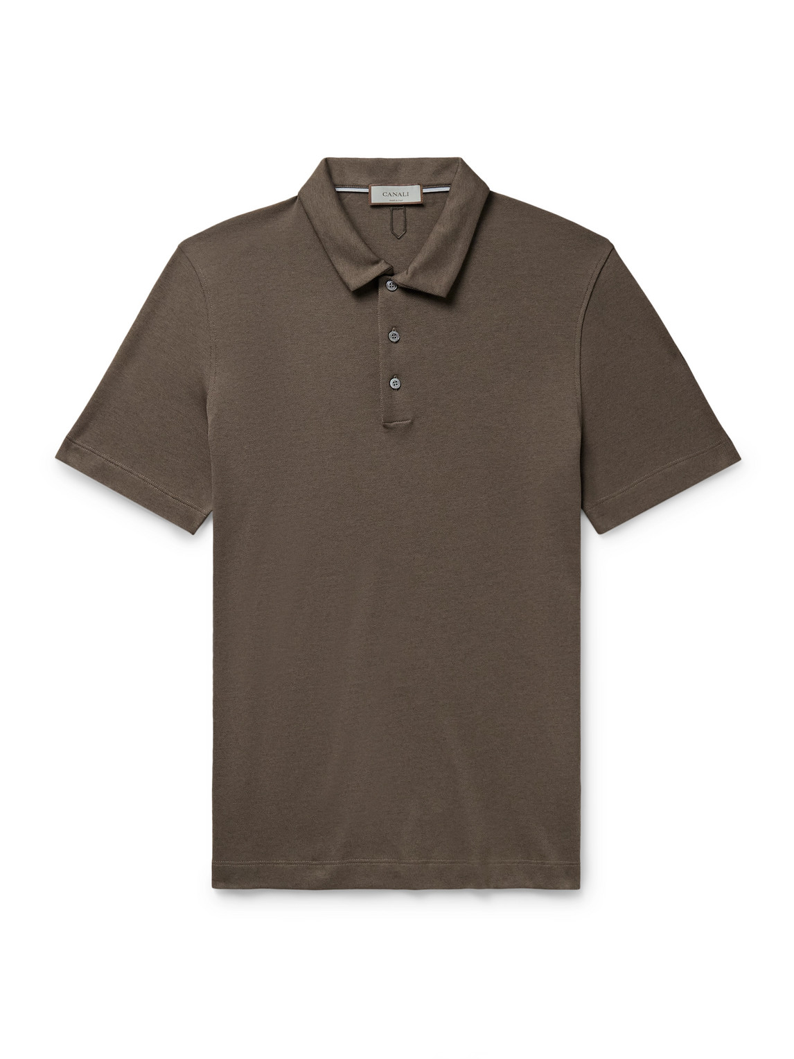 Canali Slim-fit Cotton And Lyocell-blend Piqué Polo Shirt In Brown