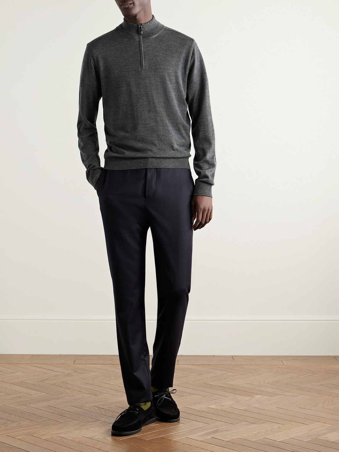 Canali Wool Half-zip Sweater In Gray