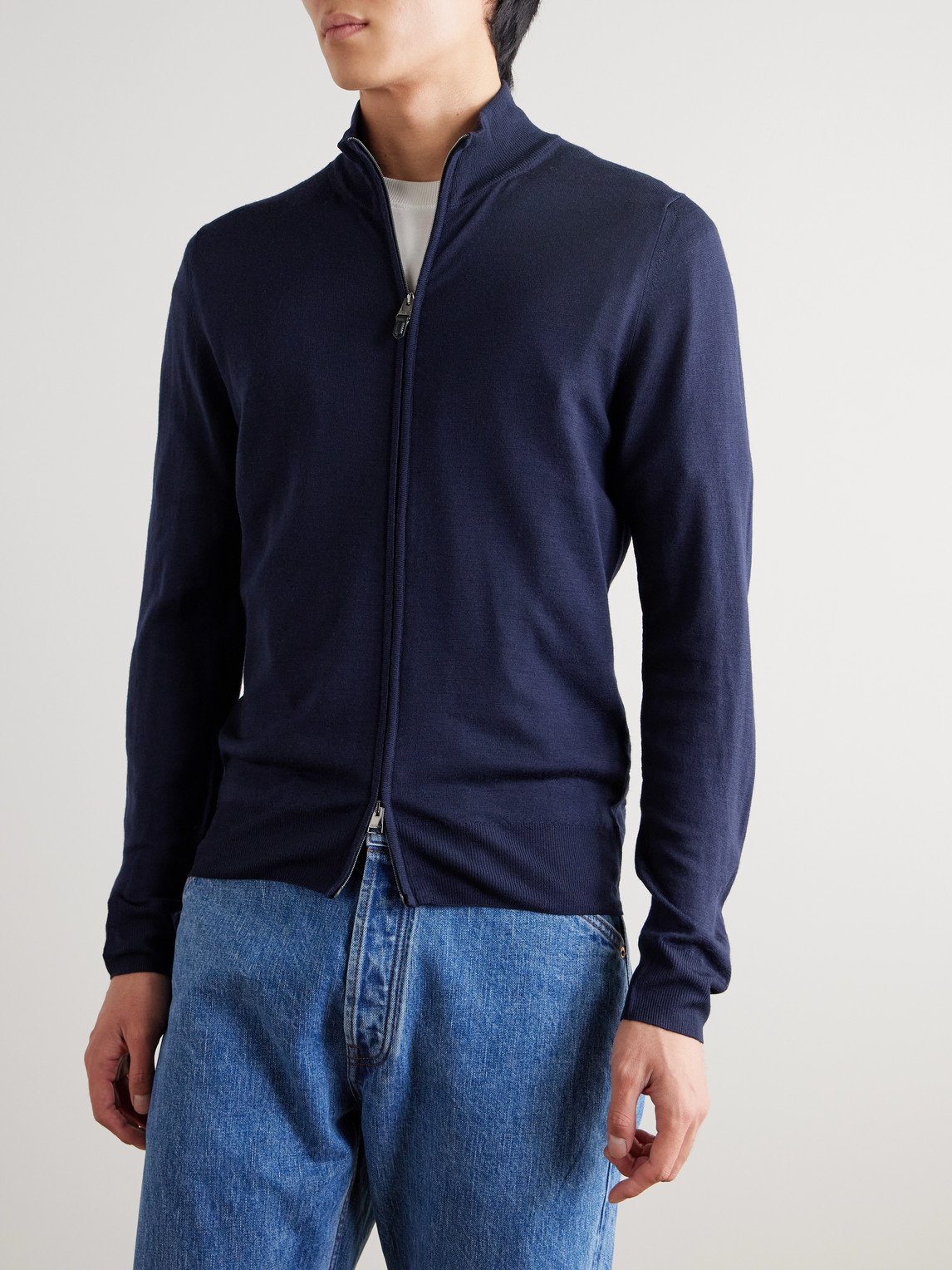 Canali Wool Zip-up Cardigan In Blue