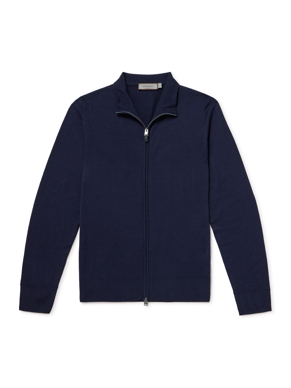 Canali Wool Zip-up Cardigan In Blue