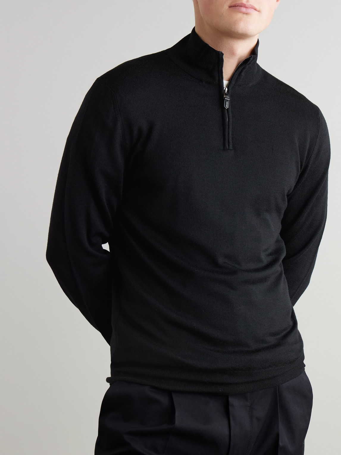 Canali Half-zip Wool Sweater In Black