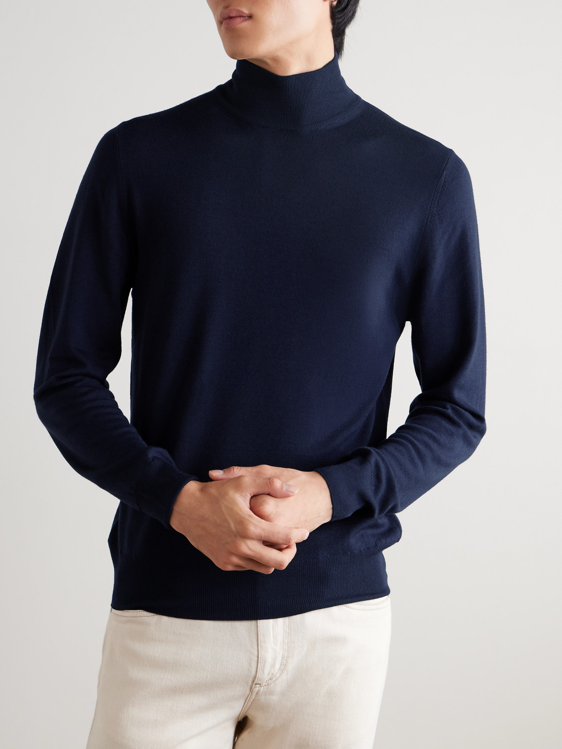 Canali Wool Rollneck Sweater In Blue