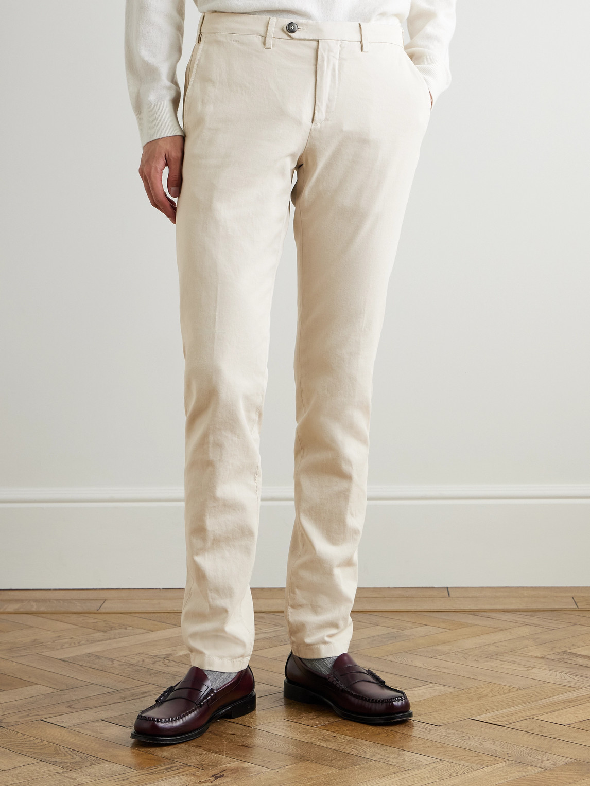 Canali Slim-fit Straight-leg Garment-dyed Stretch-cotton Twill Chinos In Neutral