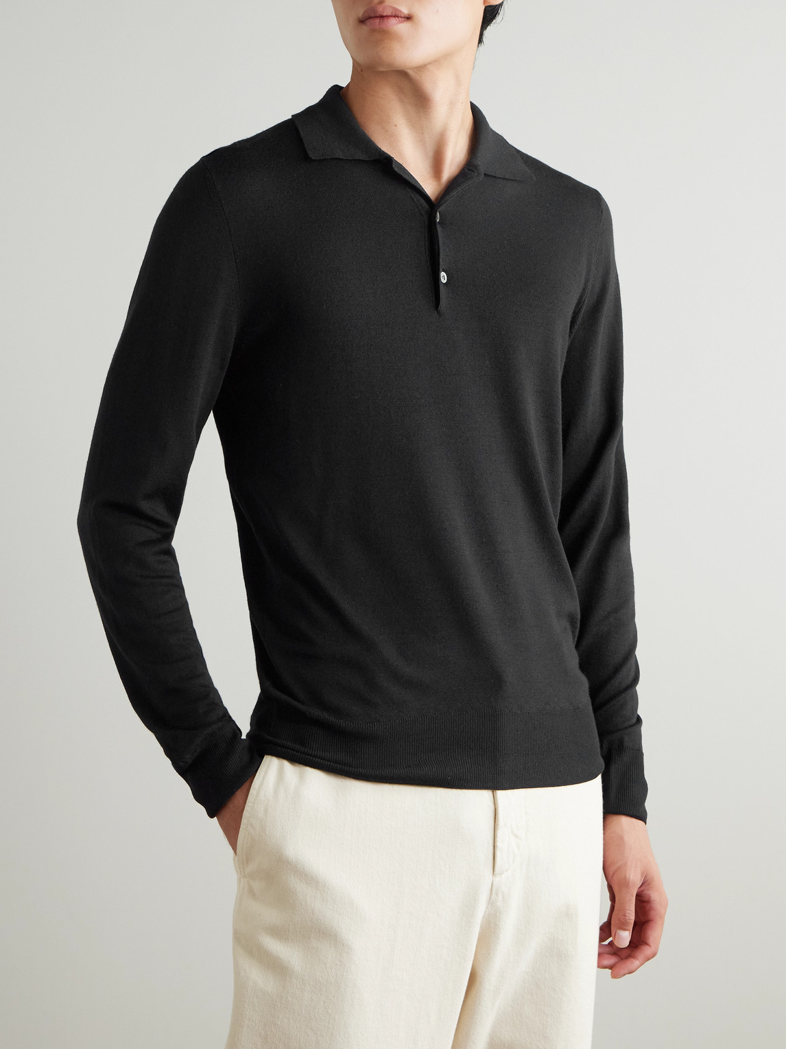 Canali Wool Polo Shirt In Black