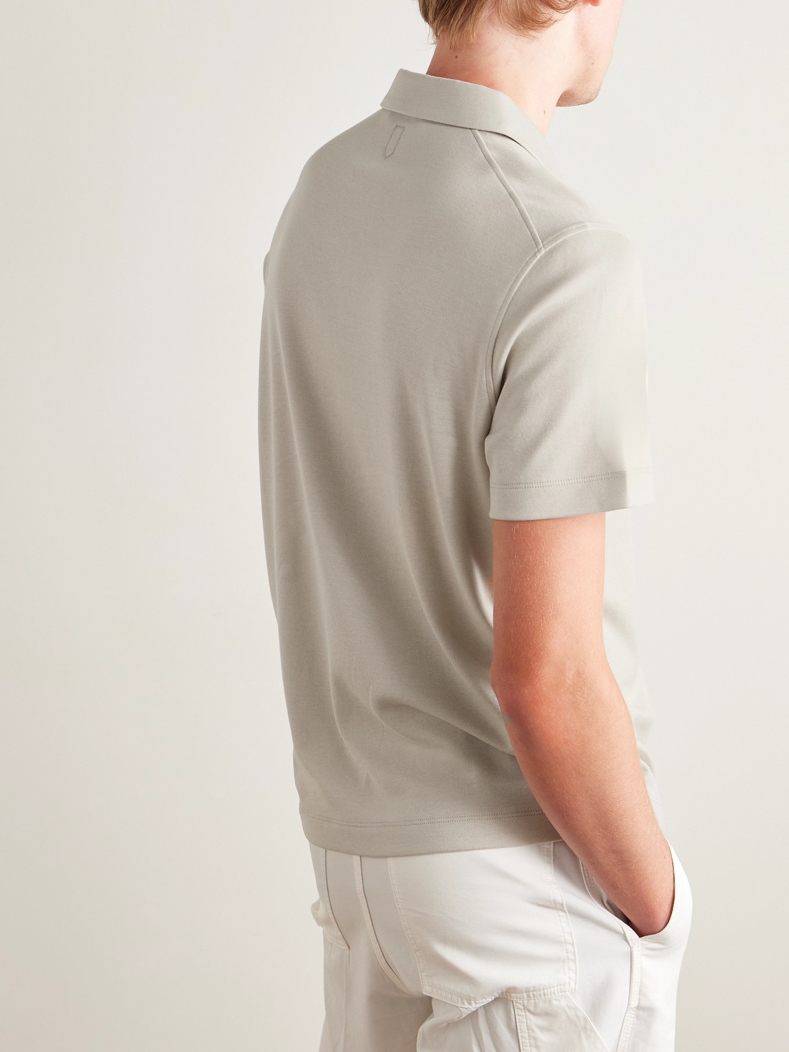 Canali Slim-fit Cotton And Lyocell-blend Piqué Polo Shirt In Gray