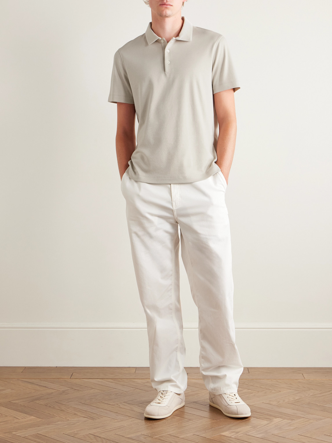 Canali Slim-fit Cotton And Lyocell-blend Piqué Polo Shirt In Gray