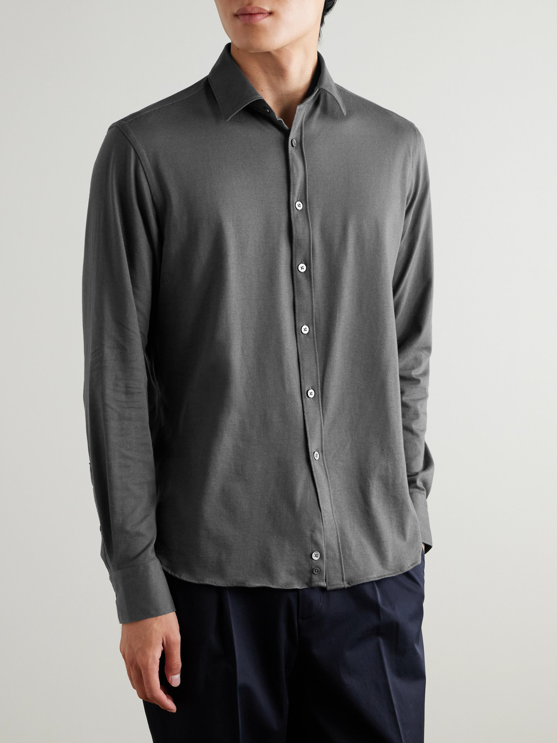 Canali Cotton And Cashmere-blend Shirt In Gray