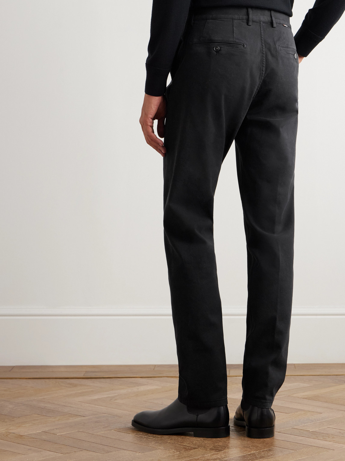 Canali Straight-leg Garment-dyed Cotton-blend Twill Chino In Black