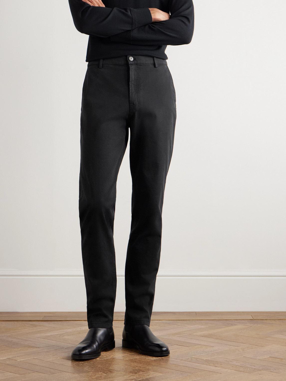 Canali Straight-leg Garment-dyed Cotton-blend Twill Chino In Black