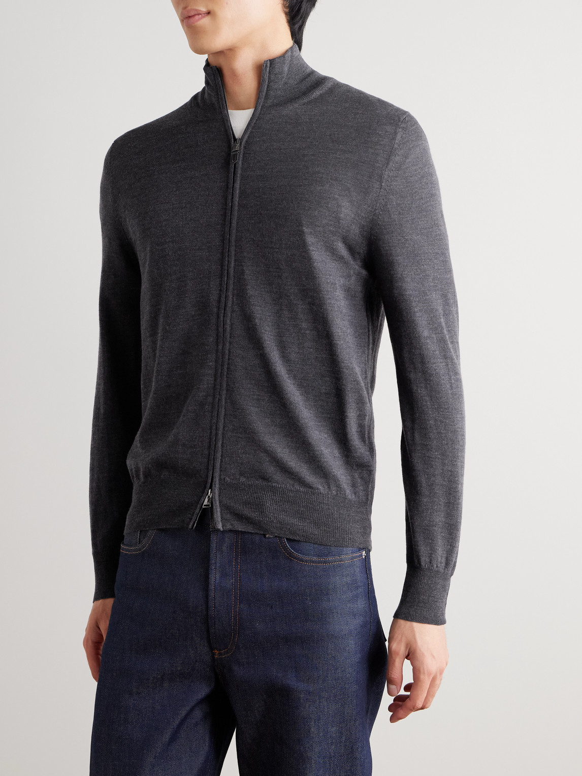 Canali Wool Zip-up Cardigan In Gray