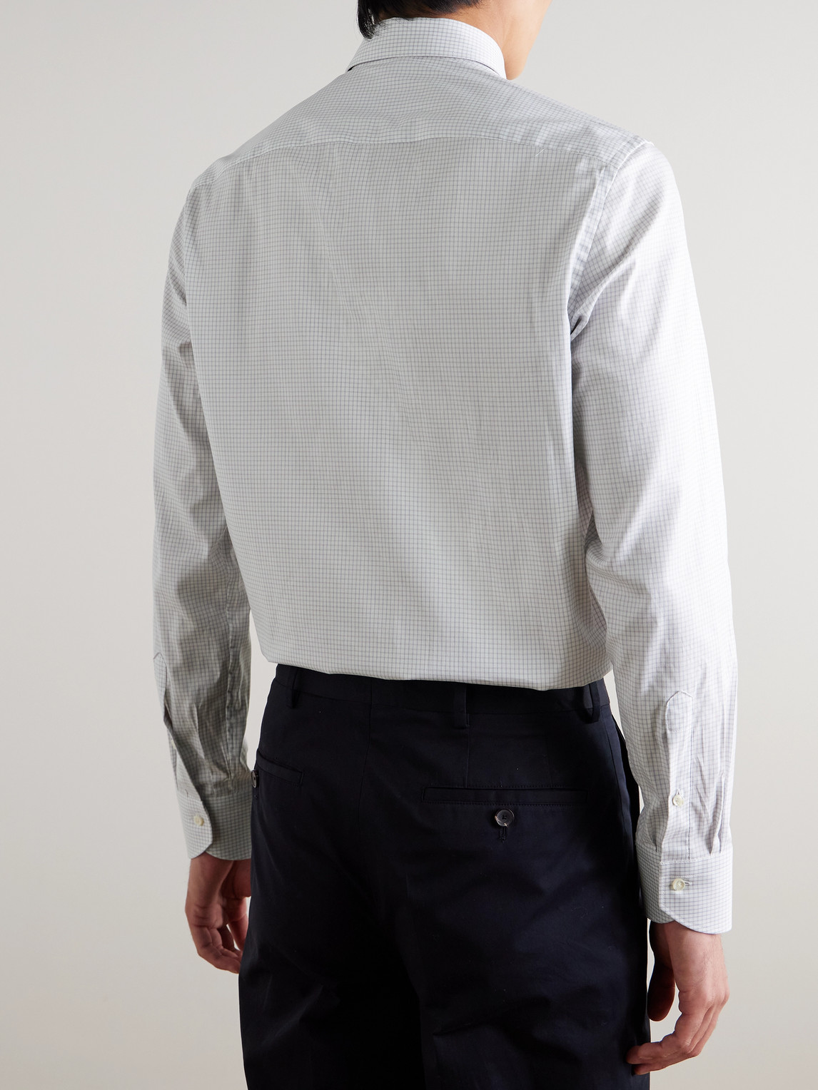 Canali Checked Cotton-poplin Shirt In Gray
