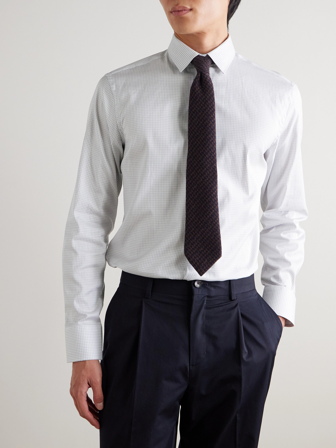 Canali Checked Cotton-poplin Shirt In Gray