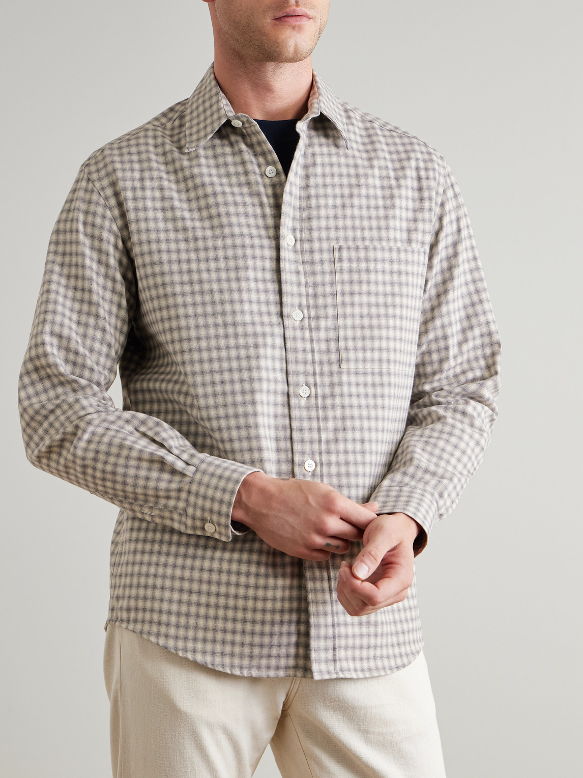 Canali Checked Cotton-flannel Shirt In White