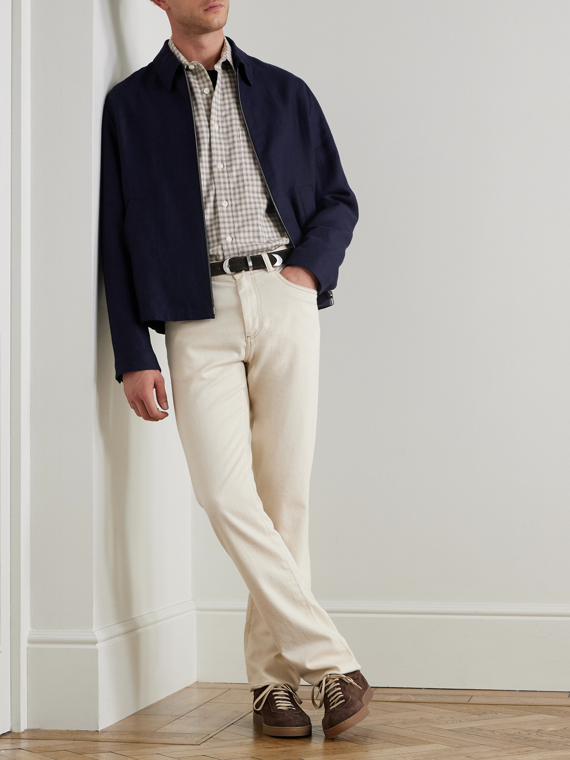 Canali Checked Cotton-flannel Shirt In White