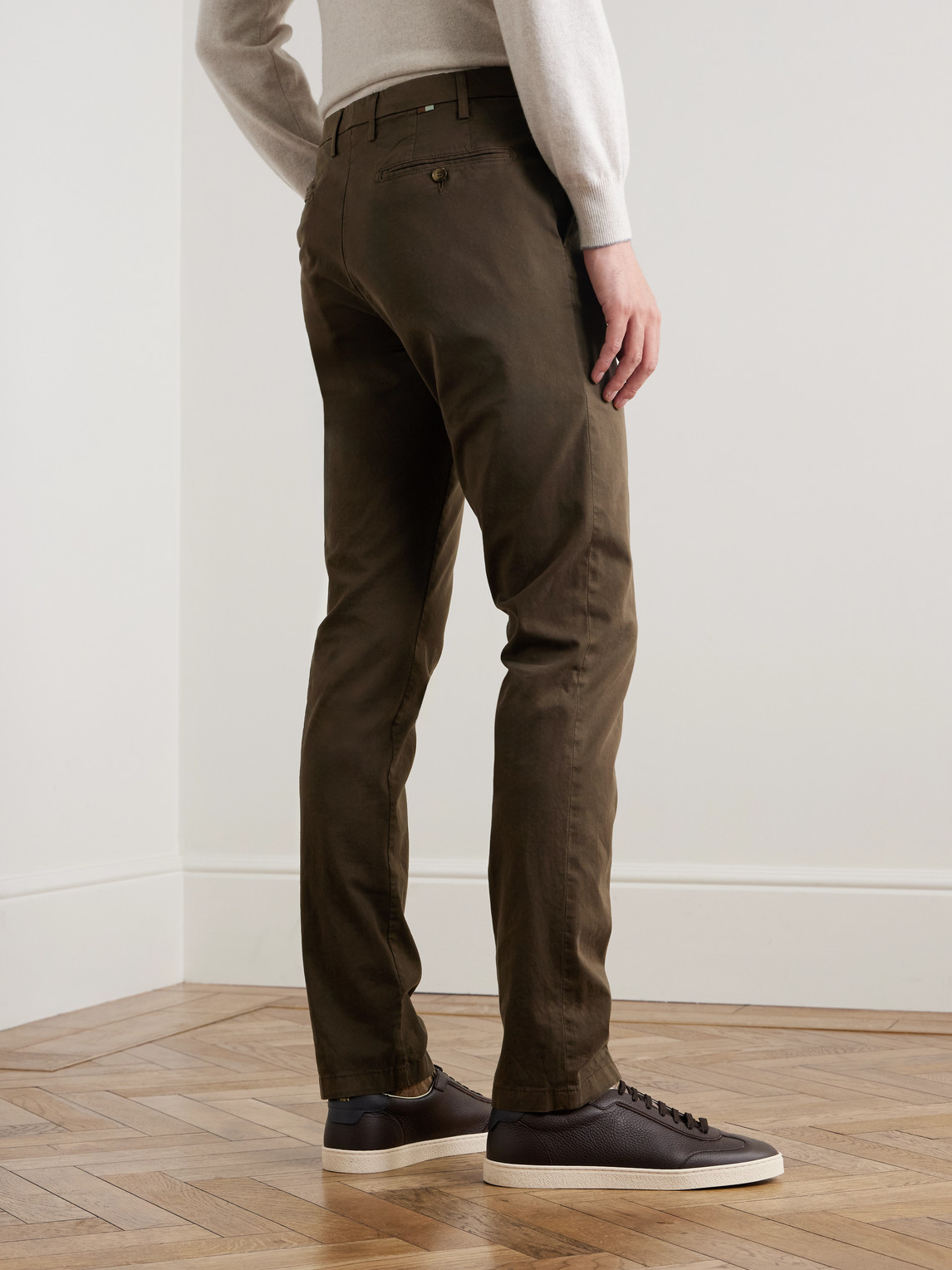 Canali Slim-fit Tapered Cotton-blend Twill Trousers In Brown
