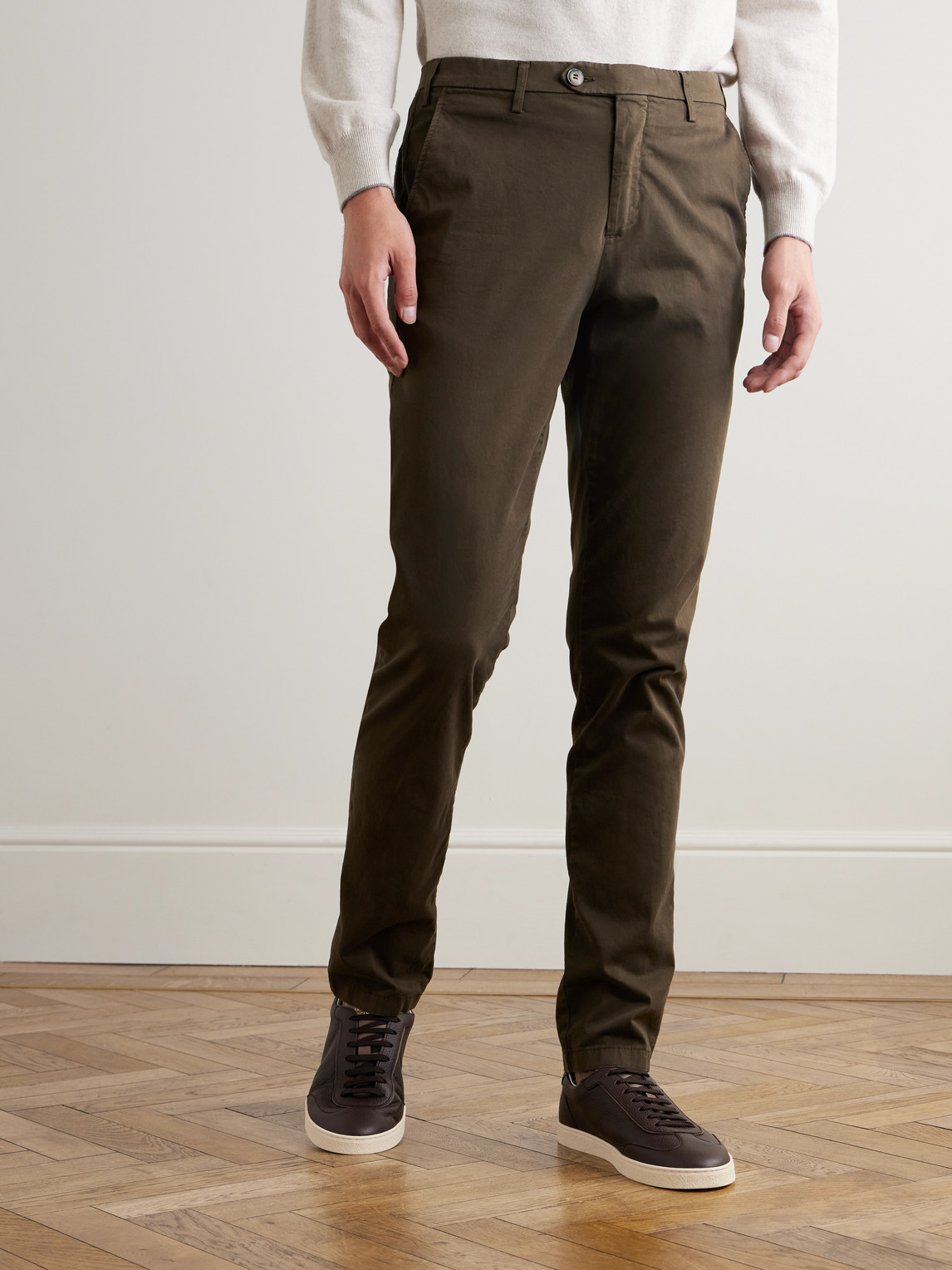 Canali Slim-fit Tapered Cotton-blend Twill Trousers In Brown