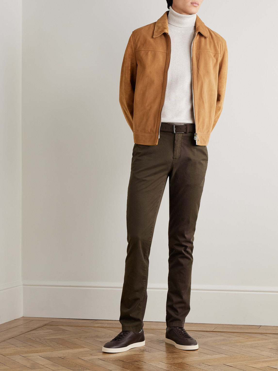 Canali Slim-fit Tapered Cotton-blend Twill Trousers In Brown