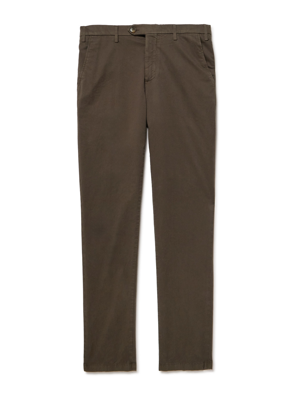 Canali Slim-fit Tapered Cotton-blend Twill Trousers In Brown