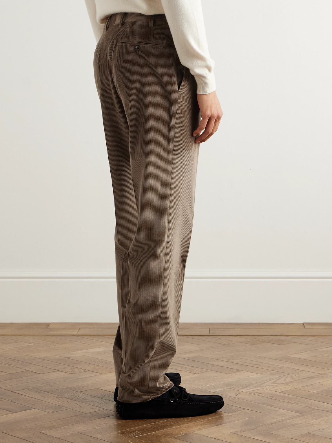 Canali Tapered Cotton-blend Corduroy Trousers In Brown
