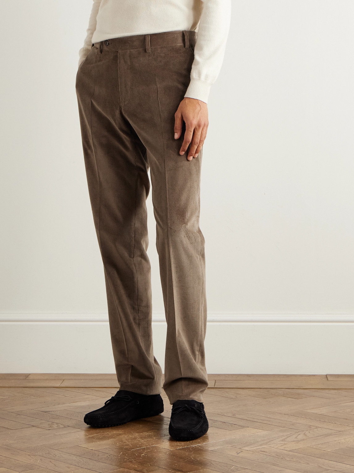 Canali Tapered Cotton-blend Corduroy Trousers In Brown
