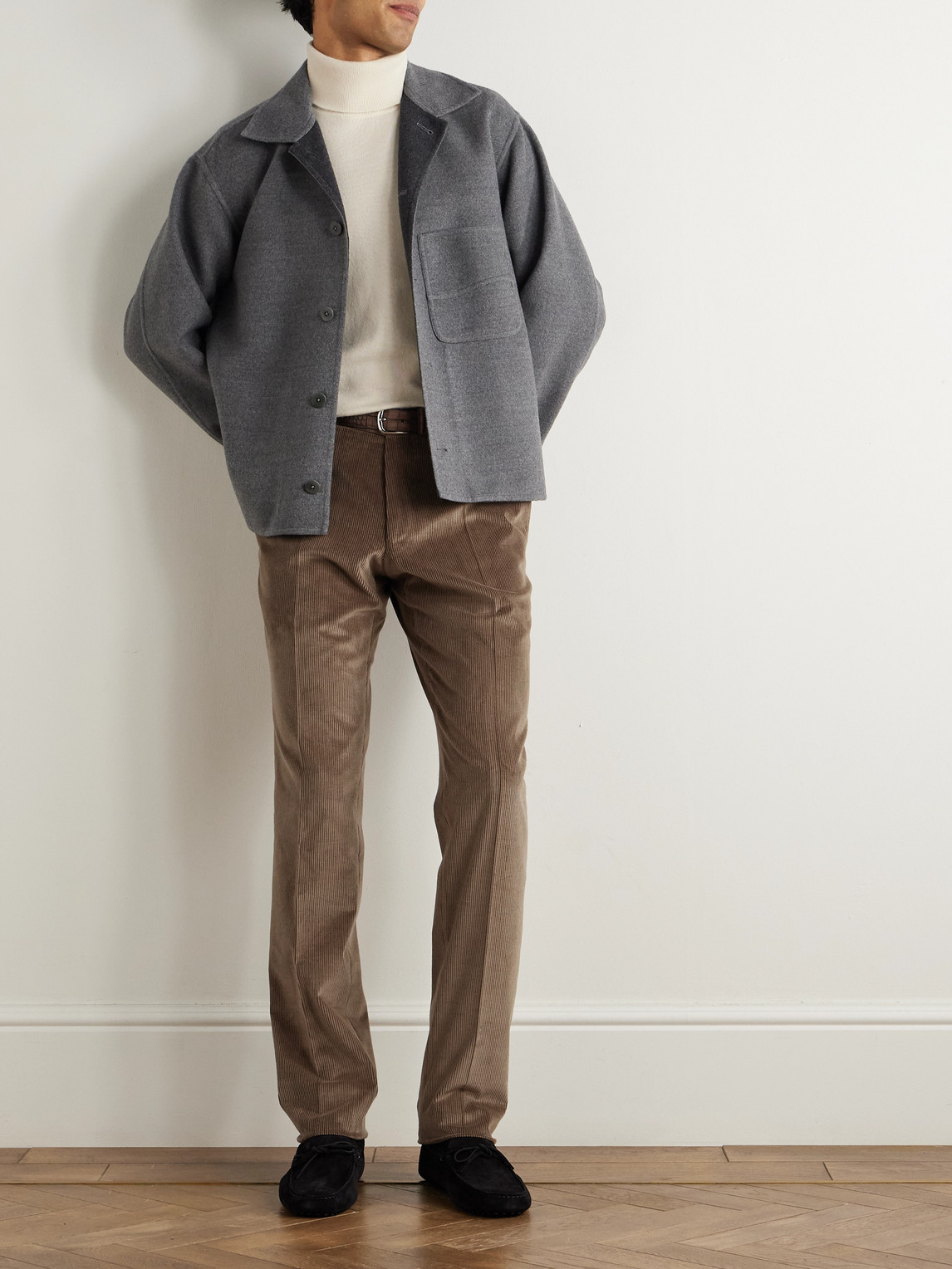 Canali Tapered Cotton-blend Corduroy Trousers In Brown