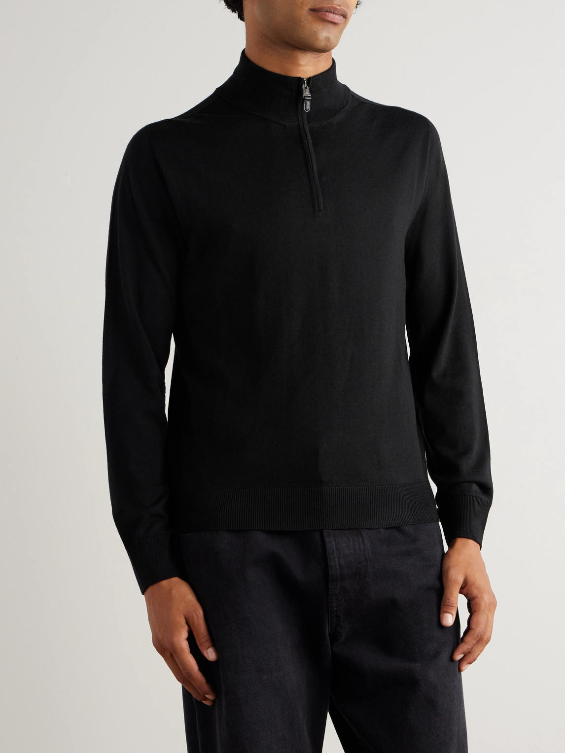 Canali Nuvola Merino Wool Half-zip Sweater In Black