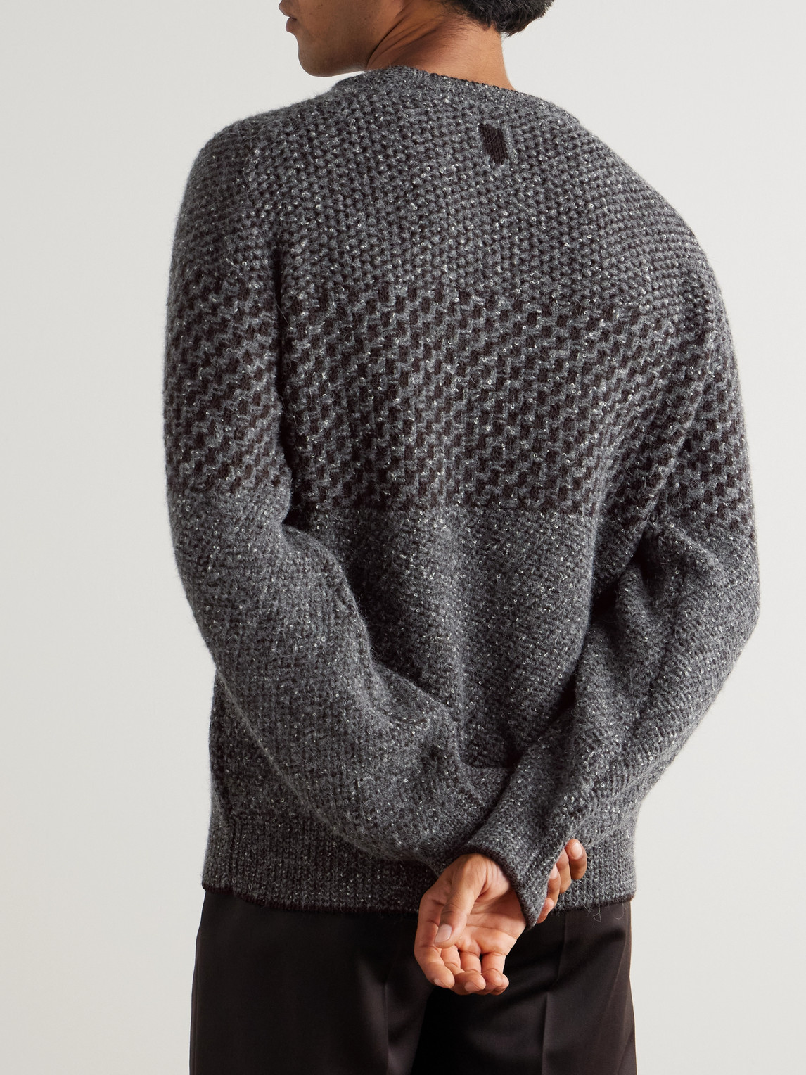 Canali Embroidered Wool Blend Sweater In Gray