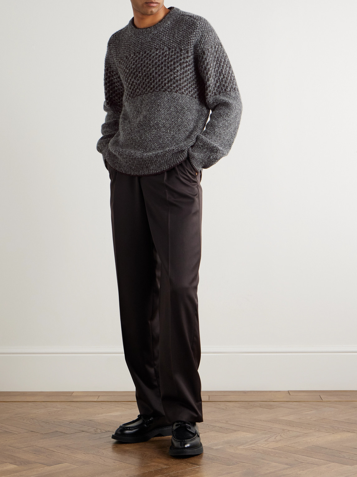 Canali Embroidered Wool Blend Sweater In Gray