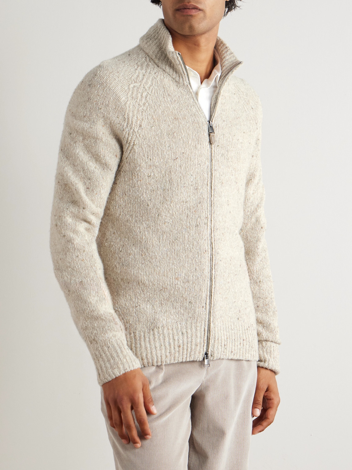 Canali Wool-blend Zip-up Cardigan In Neutral