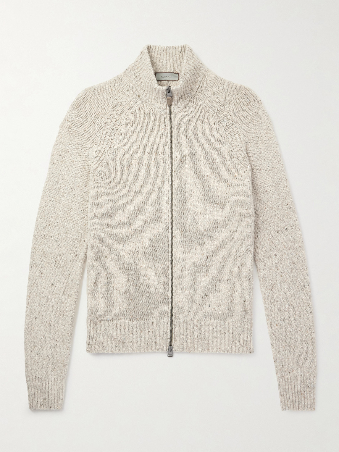 Canali Wool-blend Zip-up Cardigan In Neutral