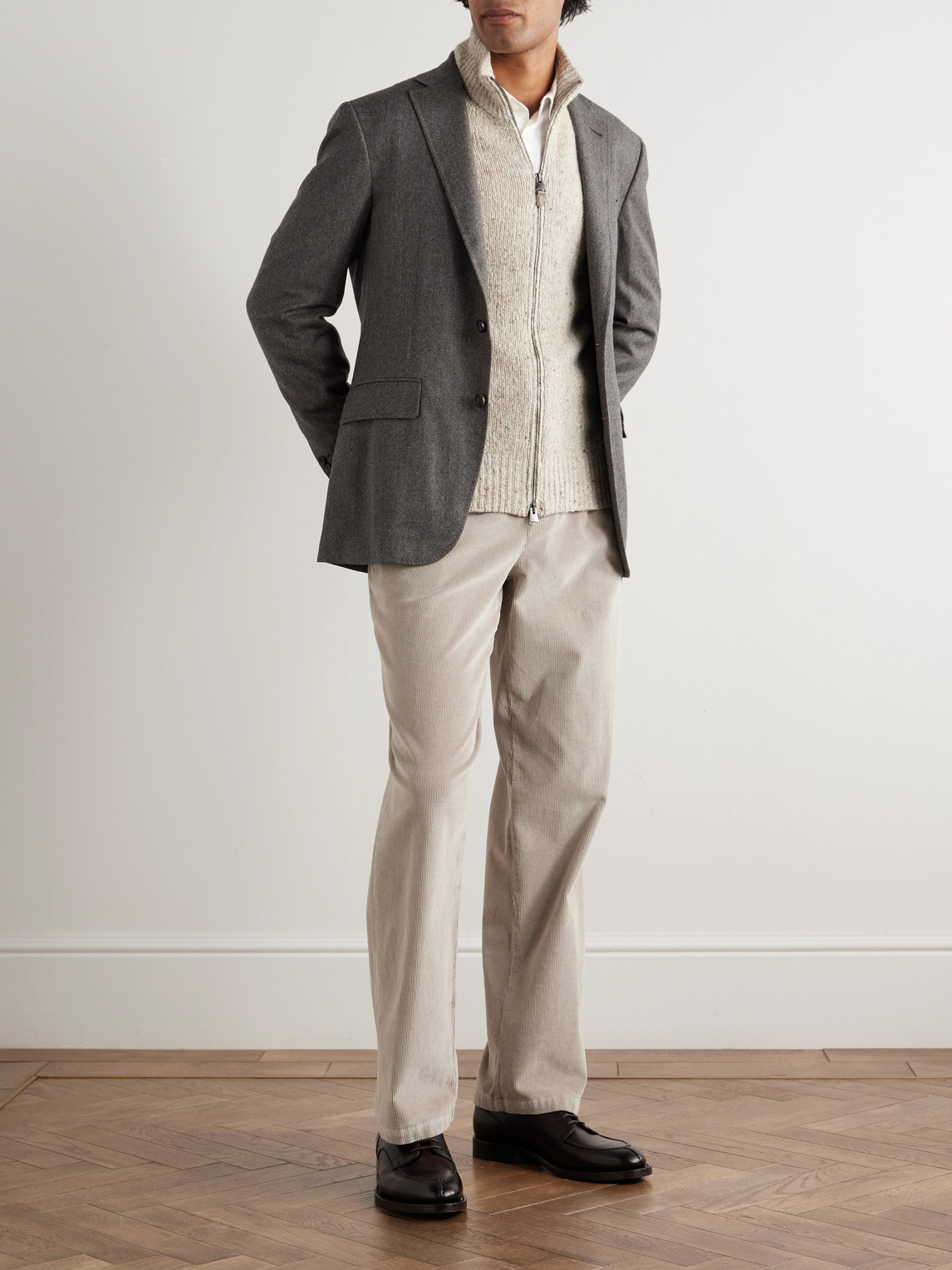Canali Wool-blend Zip-up Cardigan In Neutral