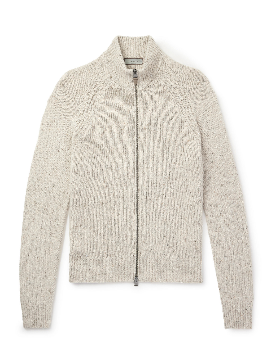 Canali Wool-blend Zip-up Cardigan In Neutral