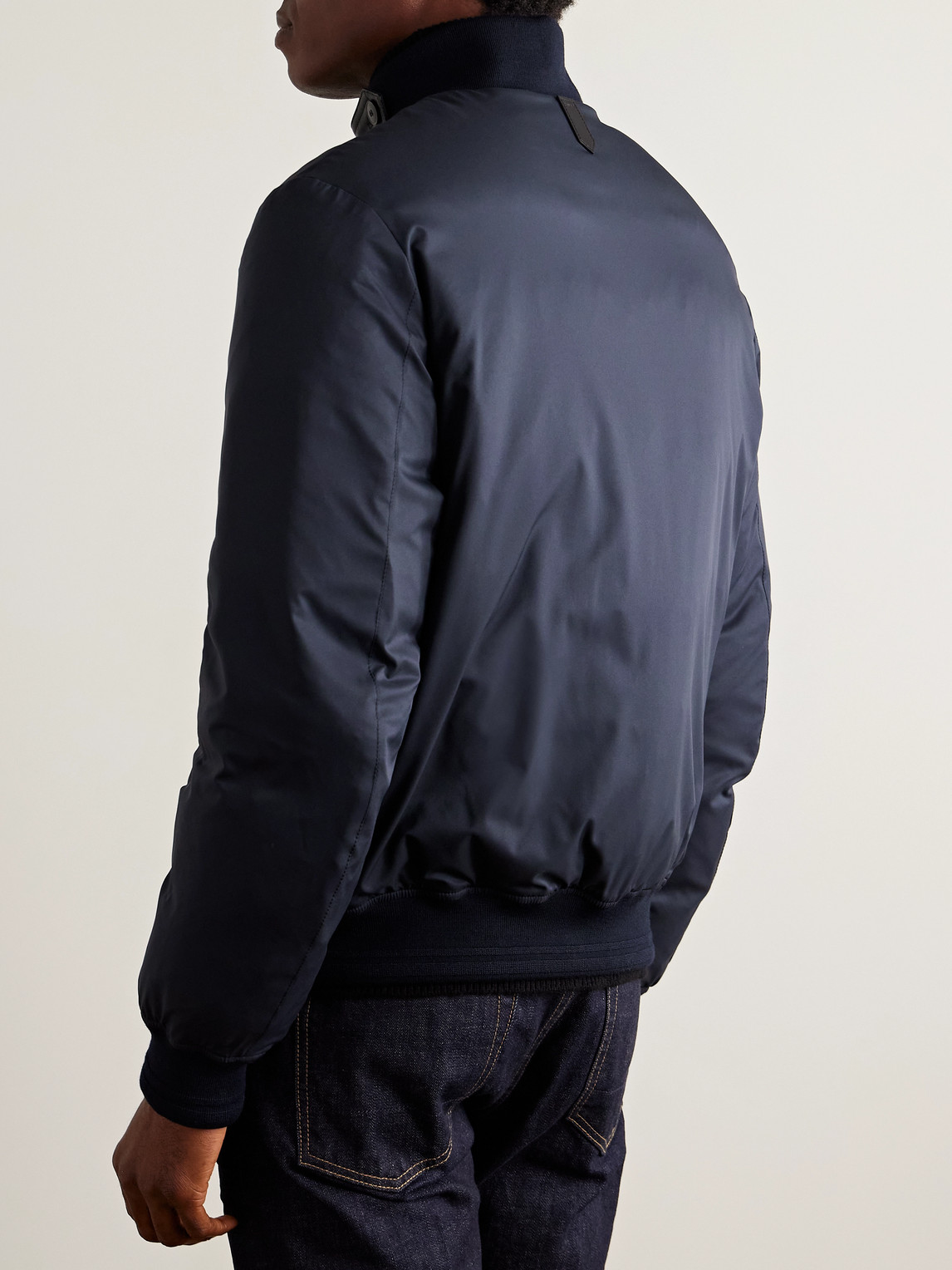 Canali Leather-trimmed Shell Down Bomber Jacket In Blue