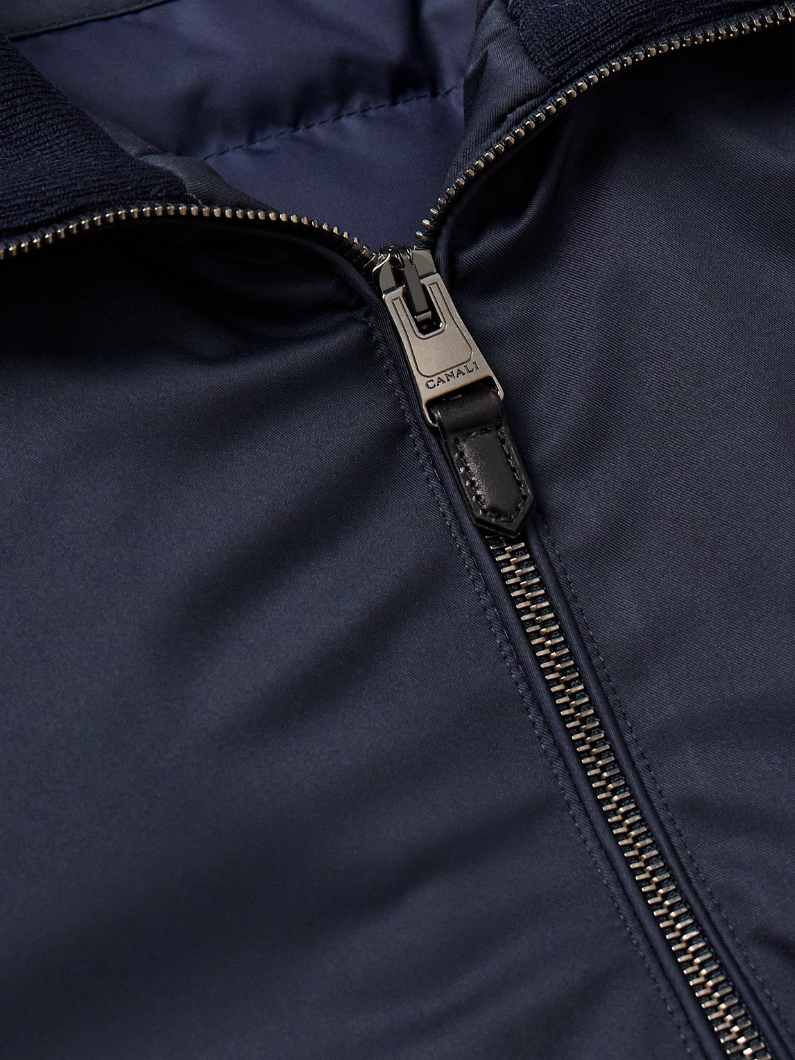 Canali Leather-trimmed Shell Down Bomber Jacket In Blue