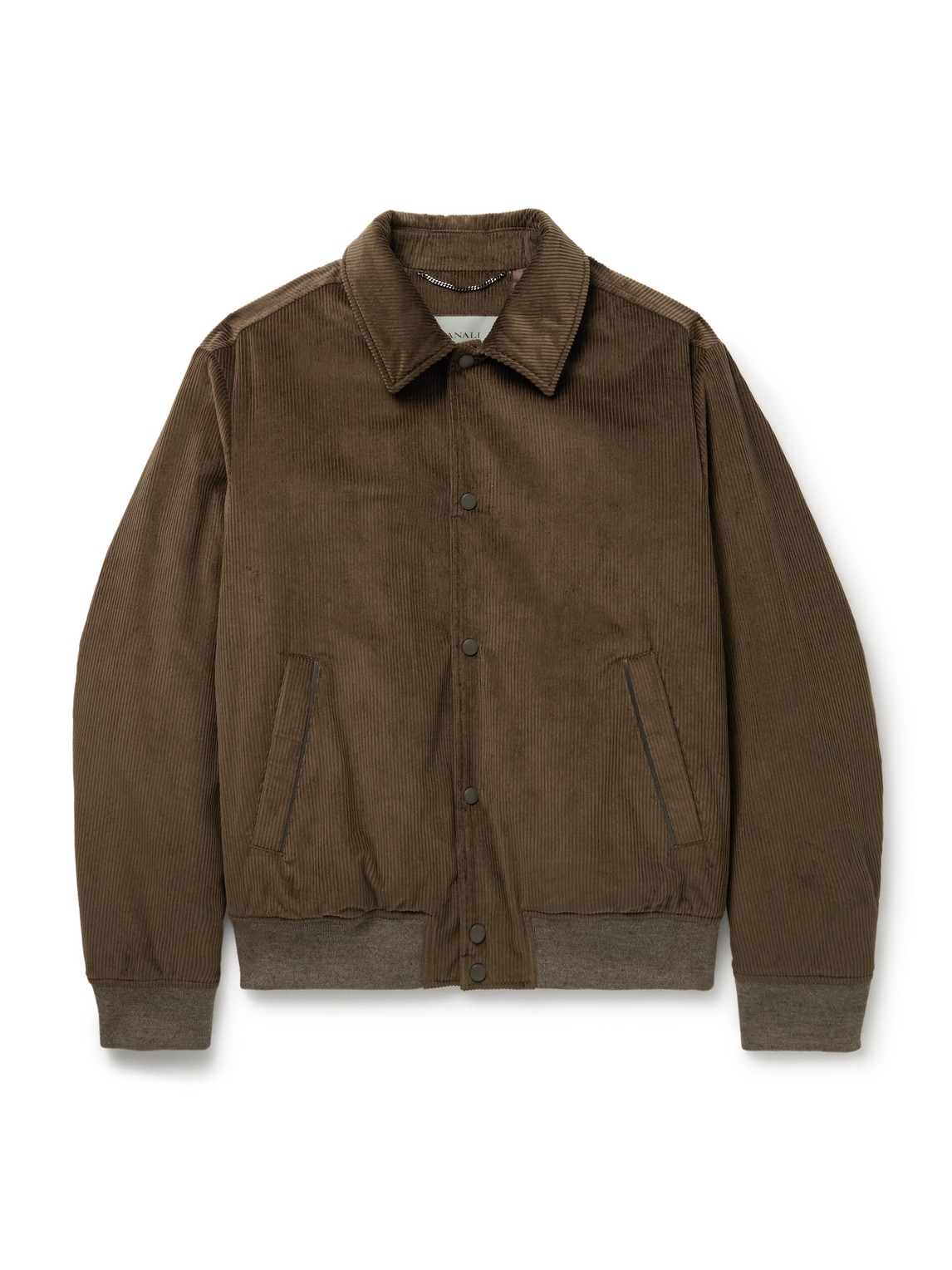 Canali Leather-trimmed Cotton-corduroy Blouson Jacket In Green