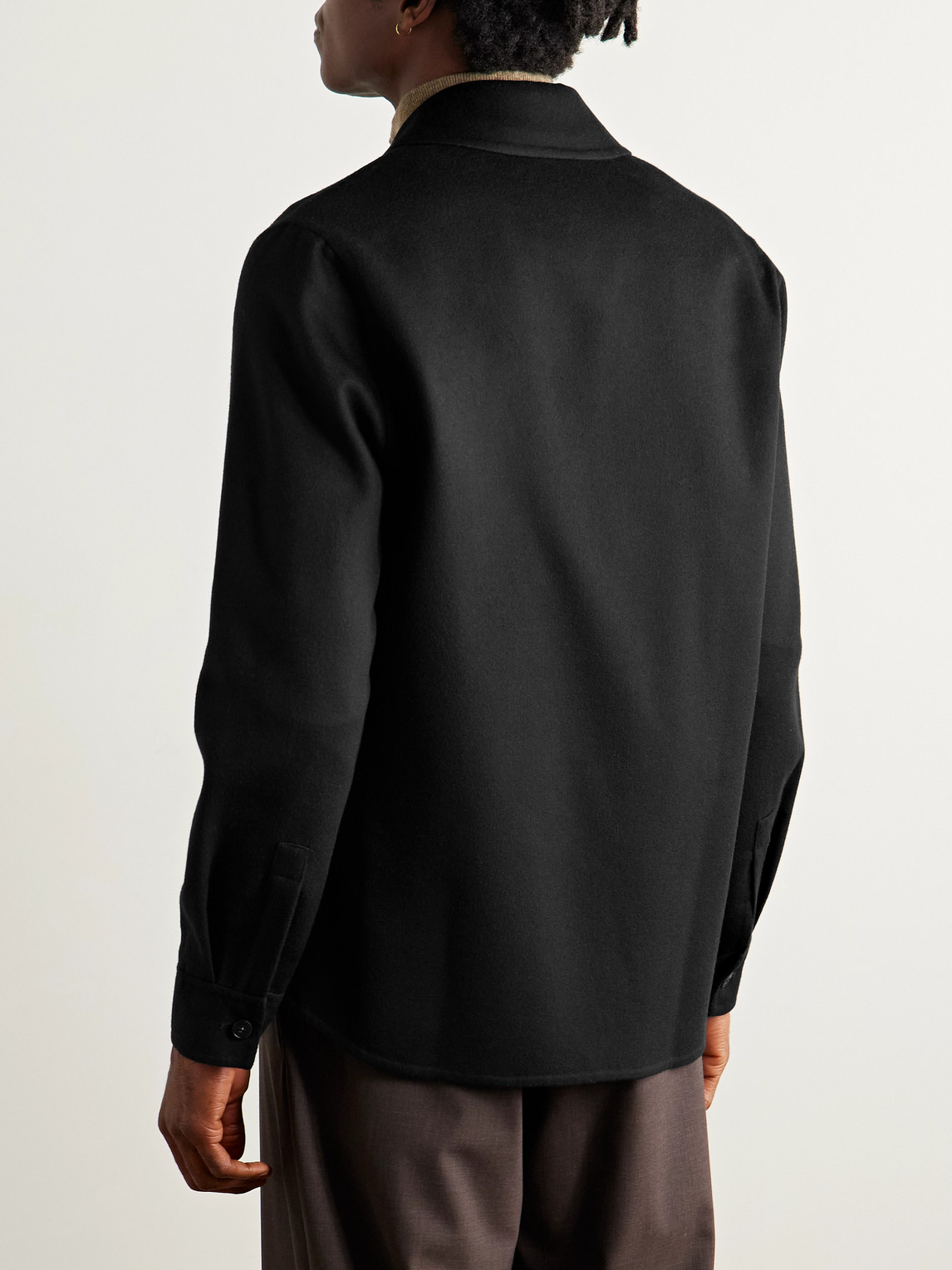 Canali Camp-collar Wool-blend Felt Overshirt In Black